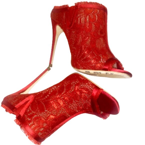 Steve Madden Kourt Lace Stiletto Mules Heels Size 7.5M Red Holiday Open Toe - Picture 3 of 5